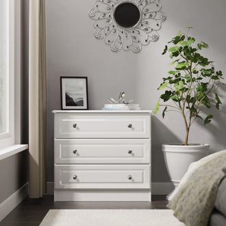 Welcome Furniture Clarence Ready Assembled 3 Drawer Chest in White Gloss & White - Welcome Furniture | TJ Hughes