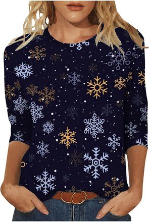 Generic Women Christmas Tops Funny Casual Festive Pullover Classic Basic Tees Shirt Christmas Printed T-Shirts Short Sleeve Crew Neck Sweatshirts Loose Fit Co