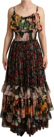 Dolce & Gabbana Bloemenprint Chiffon Gelaagde Jurk - Dames - Maxi kleedjes - Veelkleurig - S - Chiffon - Kleedjes