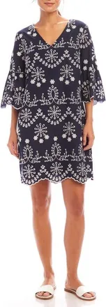 Karen Kane Embroidered Flare Sleeve Minidress in Navy at Nordstrom, Size X-Small