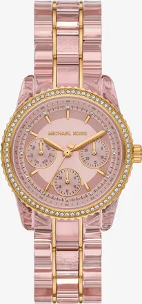 Michael Kors Ritz Pav&eacute; Pink-Tone and Acetate Watch