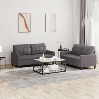 vidaXL Vidaxl - Juego De Sof&aacute;s Con Cojines 2 Piezas Cuero Sint&eacute;tico Gris