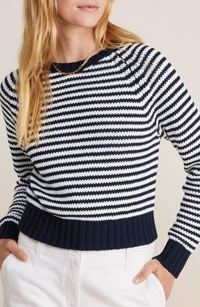 Vineyard Vines Chunky Cotton Blend Crewneck Sweater in Babs Stripe - Navy at Nordstrom, Size Medium