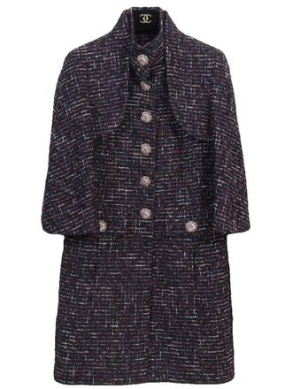 Chanel Black Tweed Gripoix Button Coat Size S