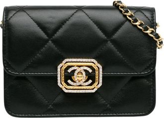 Chanel Pre-owned Quilted Leather Wallet-on-Chain - Dames - Vintage Mini Tas - Zwart - ONE Size - Leer - Vintage