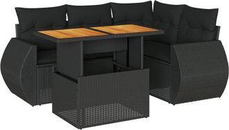 vidaXL Set De Muebles De Jard&iacute;n 5 Pzas Y Cojines Rat&aacute;n Sint&eacute;tico Negro Vidaxl