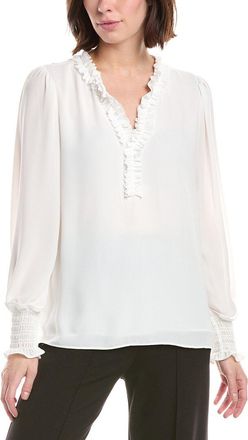 T Tahari Split Neck Ruffle Trim Blouse