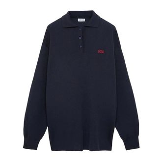 Loewe Jersey tipo polo en mezcla de cachemir y seda - Tops - Mujer - Azul - S