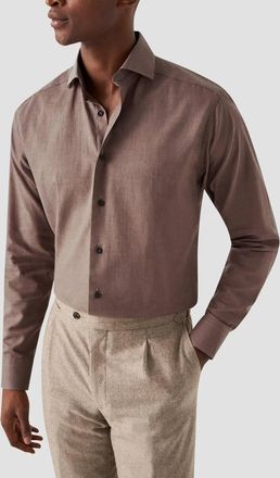 Eton Wrinkle-Free Flannel Shirt In Brown Check