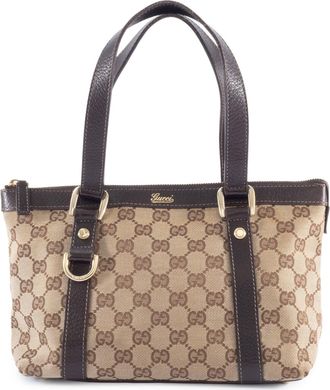 Gucci Gg Canvas Beige Brown Gg Canvas Leather Tote Bag (Pre-Owned)