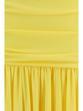 Jacquemus Womens Pleated Midi Dress Yellow Viscose