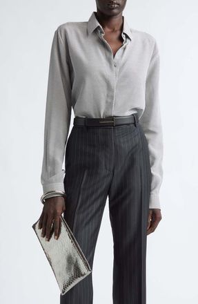 Tom Ford Geo Print Silk Crepe Button-Up Shirt in Off White/black at Nordstrom, Size 36