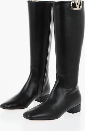 Valentino Stivali Sotto al Ginocchio in Pelle con Dettaglio Monogram 3cm Valentino
