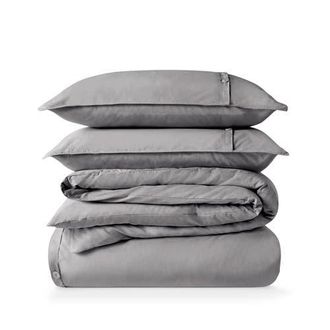 Bare Home 100% Organic Cotton Percale Duvet Cover and Sham Set in Light Grey at Nordstrom, Size Queen