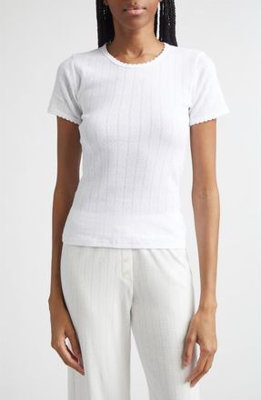 Leset Cotton Pointelle Slim Fit T-Shirt in White at Nordstrom, Size X-Small