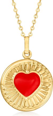 Canaria Canaria Red Enamel Heart Circle Pendant Necklace in 10kt Yellow Gold