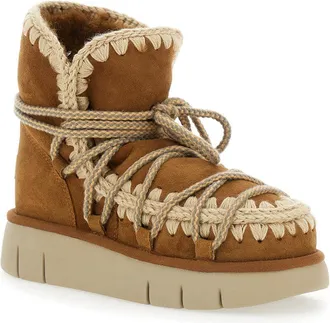 Mou Womens Beige Ankle Boots With Lace Closure Sheep Leather