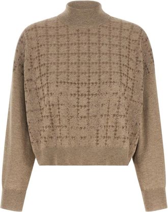 Brunello Cucinelli Beige Embellished Turtle Neck Sweater