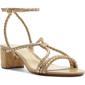 Alexandre Birman Elba Block Heel Sandal in Semolina/Golden at Nordstrom, Size 11.5
