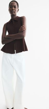 H&M Rib-knit Peplum Top in Dark Brown at Nordstrom, Size X-Small