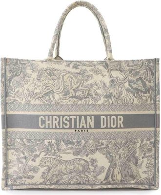 Dior Gray White Canvas Handbag Tote Bag (Pre-Owned)