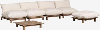 Sklum Sklum - Conjunto De Jard&iacute;n Con Sof&aacute; Modular Reclinable De 4 Piezas, Mesa De Centro Y Puff En Madera De Acacia Brina