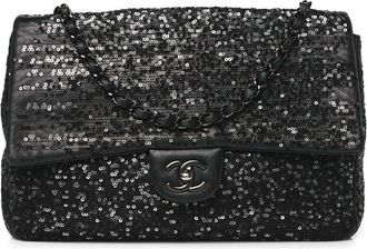 Chanel Black Lambskin Sequin Jumbo Moonlight on Water Flap (Authentic Pre- Loved)