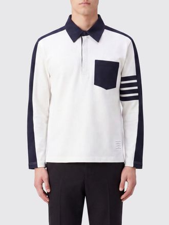 Thom Browne Polo a maniche lunghe in cotone bicolor con logo 4-Bar