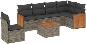 vidaXL Vidaxl - Set De Sof&aacute;s De Jard&iacute;n 7 Piezas Con Cojines Rat&aacute;n Pe Gris