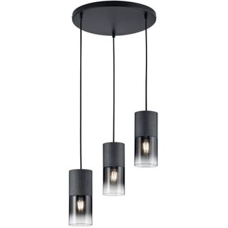 Trio Lampada Sospensione Interno Soffitto 3 Luci Cilindri Nero Vetro Robin gd