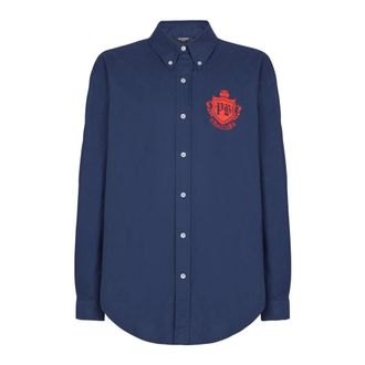 Balmain Casual Shirts, male, Blue, Size: 2XL College Emblem shirt in Oxford cotton