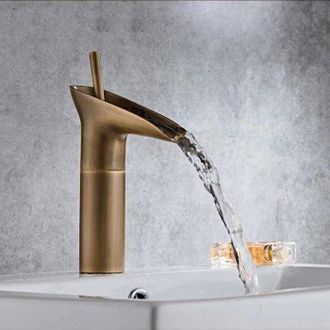 OEM Lavabo De Estilo Europeo Totalmente De Cobre Con Grifo En Forma De Copa De Vino, Grifo De Cascada Antiguo Para El Ba&ntilde;o