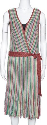 M Missoni Multicolor Striped Rib Knit Sleeveless Belted Dress