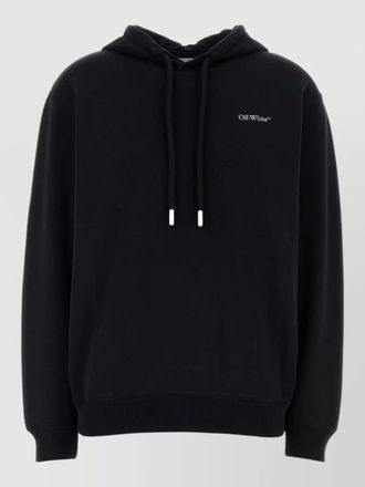 Off-white cotton hooded sweatshirt drawstring hood ribbed trims