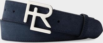 Ralph Lauren Purple Label Men & apos;s Stacked R-Buckle Suede Belt