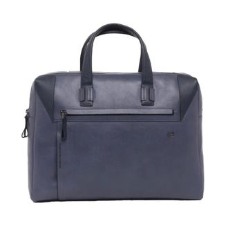 Piquadro Blauwe leren laptoptas met twee handvatten - Heren - Laptoptassen - Blauw - ONE Size - Leer - Tassen