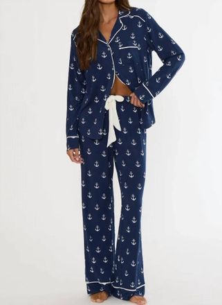 Beach Riot Livy Top And Connie Pajama Set In Regatta Anchor/ Navy