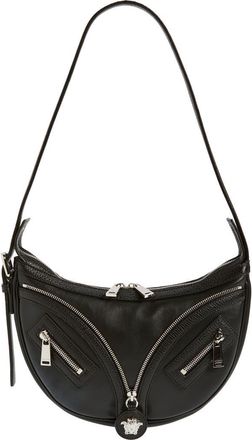 Versace Small Repeat Leather Hobo Bag in Black/Palladium at Nordstrom