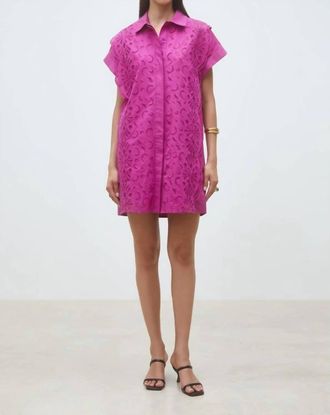 Suncoo Cross Short Embroidered Shirt Dress In Raspberry