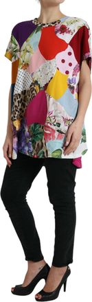 Dolce & Gabbana Womens Multicolor Patchwork Cotton Silk Blouse Top