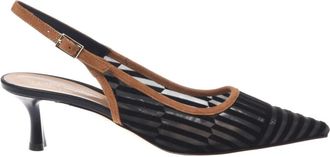 Baldinini Zwarte mesh en bruin su&egrave;de slingback - Dames - Pumps - Zwart - 37 1/2 EU - Su&egrave;de - Schoenen