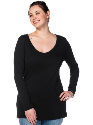 Sheego Langarmshirt SHEEGO Langarmshirt, Damen, Gr. 44/46, schwarz, 100% Baumwolle, unifarben, Rundhals, Shirts Langarmshirt