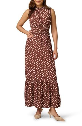 Adrianna Papell Print Smocked Waist Maxi Dress in Brown/Ecru at Nordstrom, Size 14