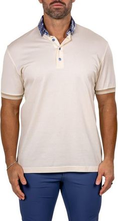 Maceoo Marthyr Textured Contrast Collar Cotton Polo in Beige at Nordstrom, Size Xxx-Large