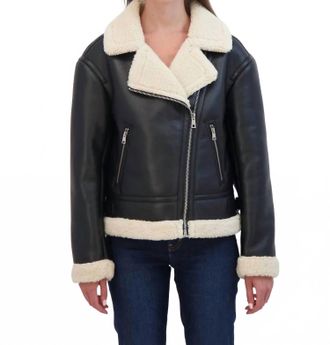 Sebby Faux Leather Shearling Moto Jacket In Black