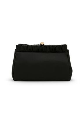 Badgley Mischka Olivia Satin Ruffle Top Pouch Clutch in Black at Nordstrom, Size Small