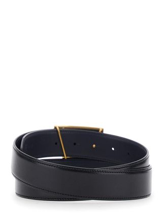 Tod's Mens Leather Belt With T Buckle, Black Calf