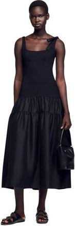 Sandro Long dual-material dress in Black at Nordstrom, Size 40 Eu
