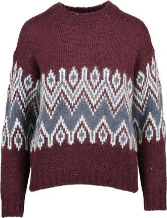 Eleventy Red Alpaca-Blend Lam&eacute; Crewneck Sweater