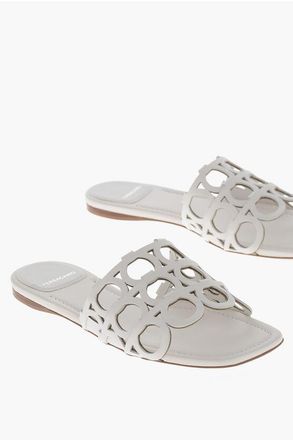 Ferragamo Perforated Leather Slides ERNE with Monogram Pattern size 37,5